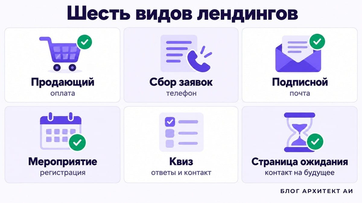 Шесть видов лендингов по действию посетителя