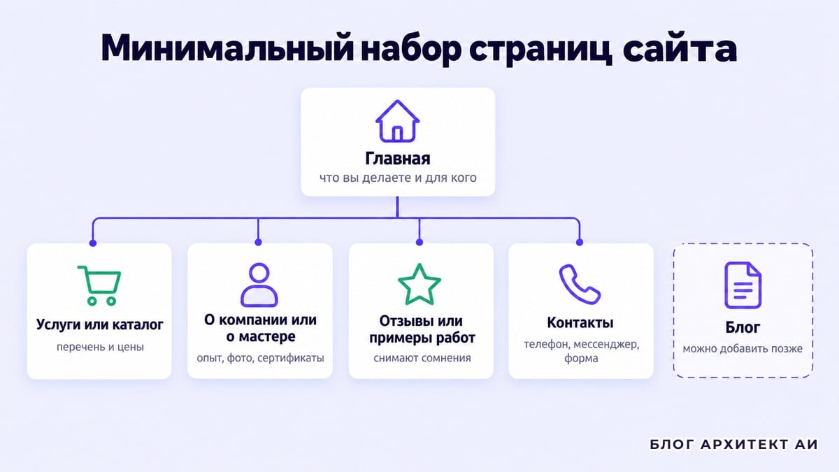 Схема минимального набора страниц сайта малого бизнеса