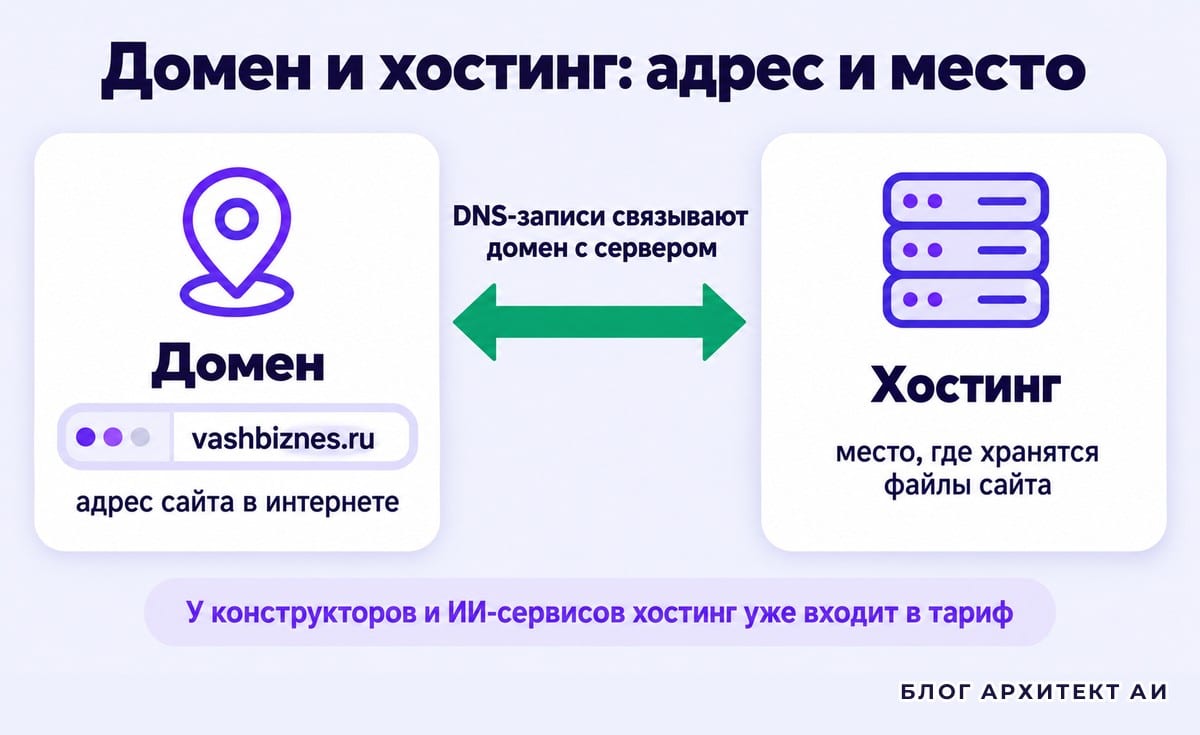 Схема связи домена и хостинга через DNS-записи