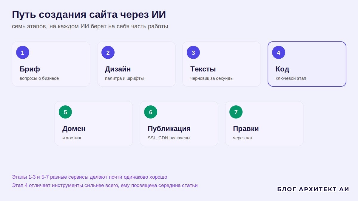 Схема семи этапов создания сайта с помощью ИИ