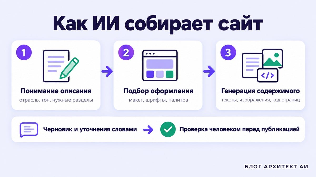 Три шага генерации сайта нейросетью и проверка человеком
