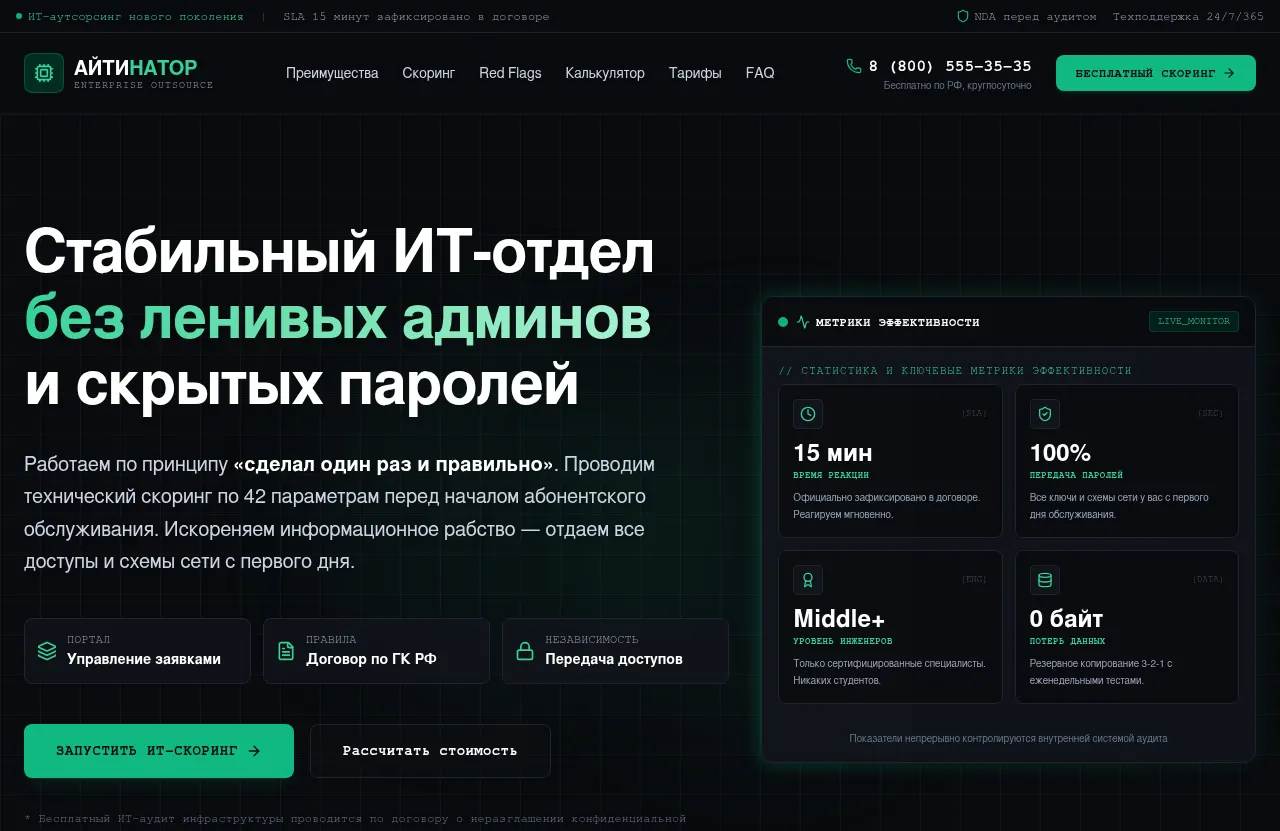 Сайт «Айтинатор» — Абонентское ИТ-обслуживание бизнеса, создан в Архитект АИ
